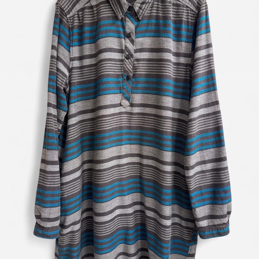 Patagonia Womens Flannel Shirt‎ Dress Grey Blue Striped Long Sleeve Size L